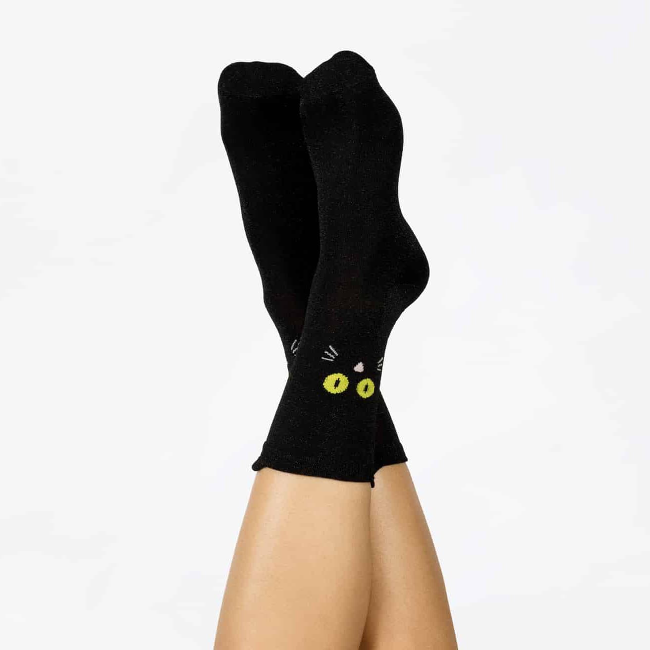 Marionnette chaussette chat noir de luxe, bouche mobile, cousue